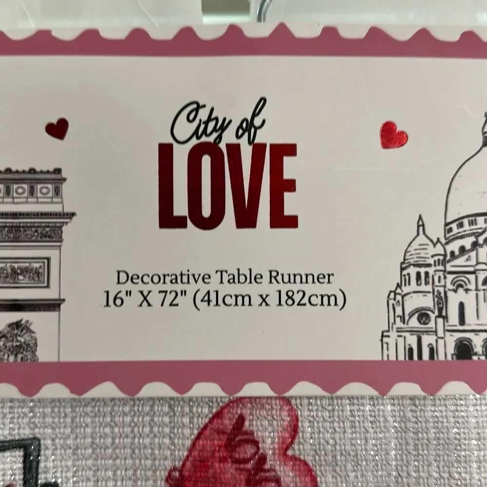 City of LOVE Paris France White Red Multi Metallic Hand Made Table Runner